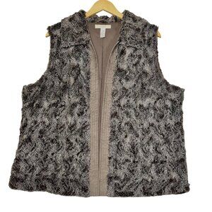 Chicos Brown Mink Faux Fur Vest Sleeveless Open Front Soft Plush Size 3 (XL)